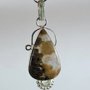 Dendritic Jasper Pendant Necklace – Teardrop Stone + 20" Silver Snake Chain